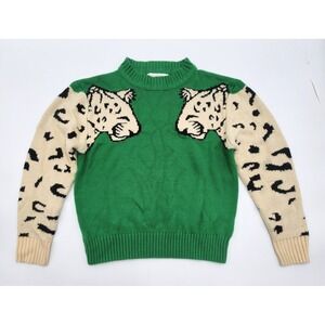 Angashion Sweater Size Small Green Cheetah Snow Leopard